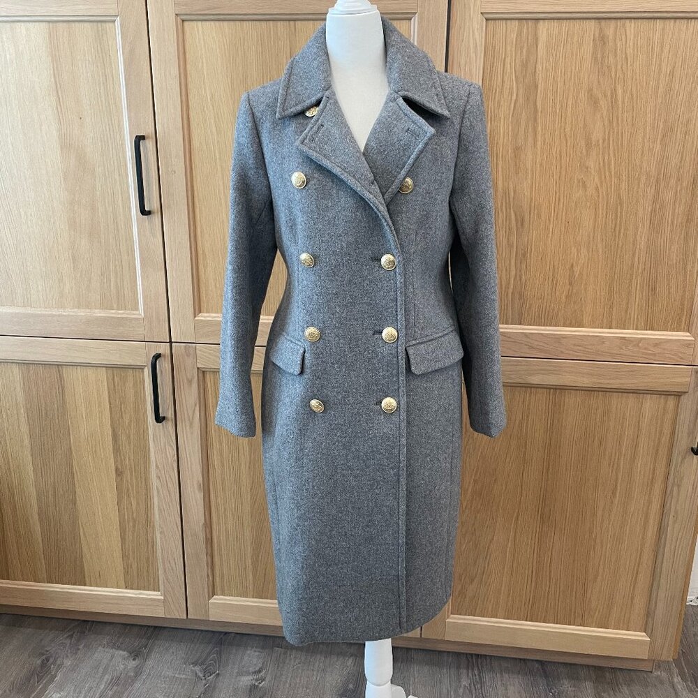 EUC- J Crew 80% Grey Wool Double Breasted Coat